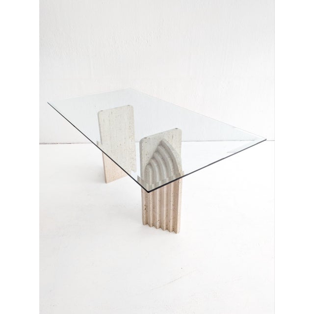 Travertine and Glass Dining Table with Sculpted Legs, 1970s For Sale - Image 3 of 12