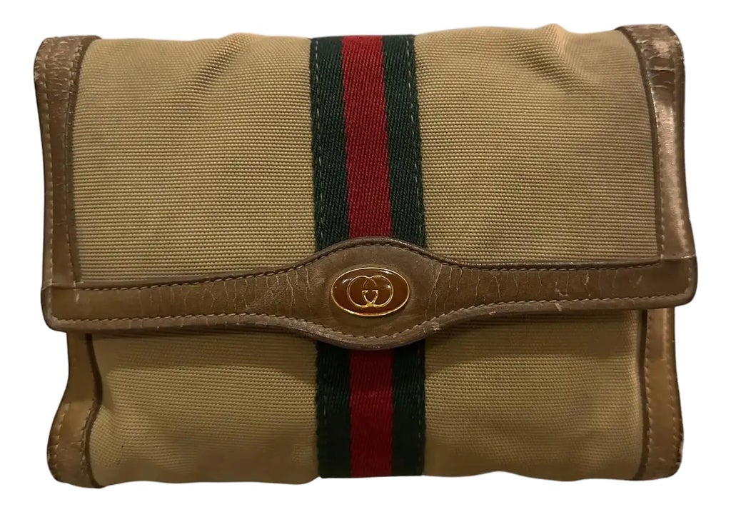 1970s Vintage Web Stripe Necessaire Clutch by Gucci | Chairish display picture 1