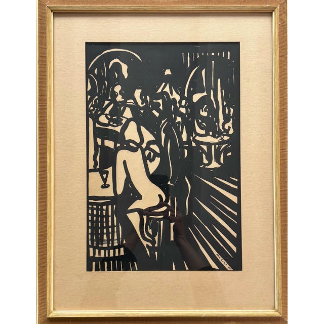 Black Jan Kuhr, Figurative Composition, 1955, Linocut, Framed For Sale - Image 8 of 8