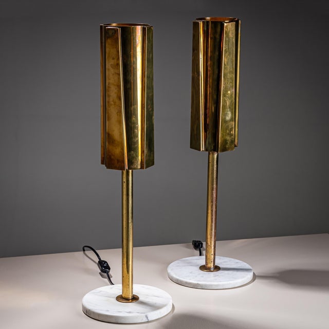 Late 20th Century Pair of Brass and Marble Table Lamps, Probably Italy For Sale - Image 14 of 18