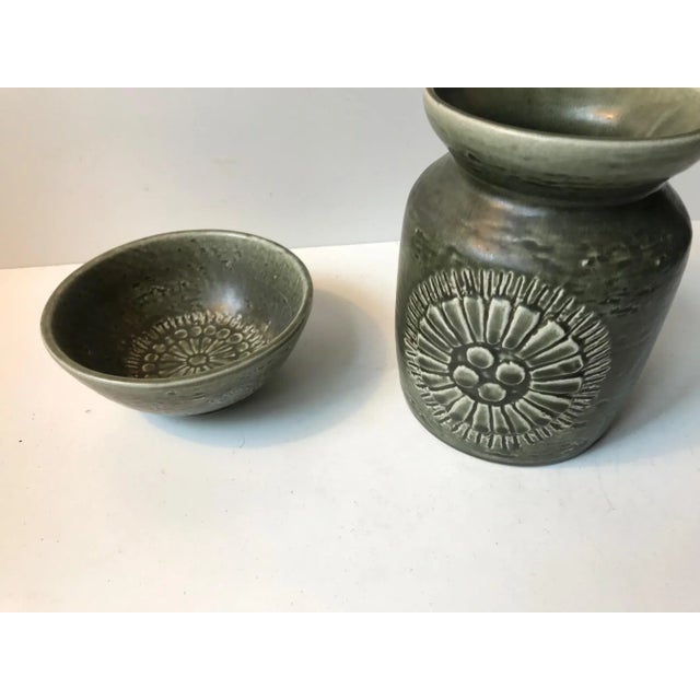 Zenit Ceramic Green Vase & Bowl Set by Gunnar Nylund for Rörstrand, 1970s, Set of 2 For Sale - Image 3 of 8