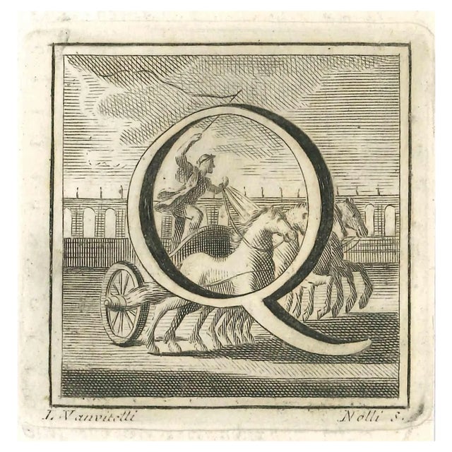 Luigi Vanvitelli, Letter of the Alphabet Q, Etching, 18th Century For Sale