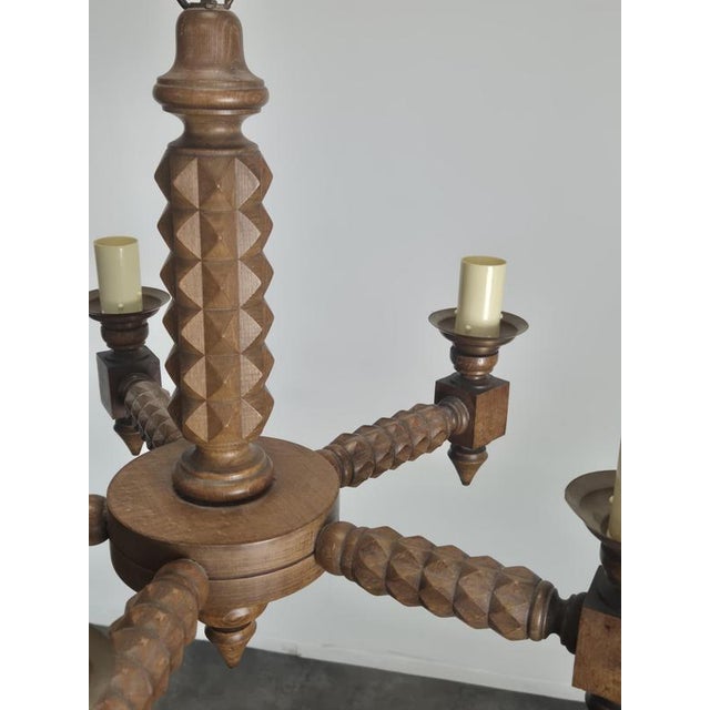 1960s Carved Wooden Chandelier with Diamond Points, 1960s For Sale - Image 5 of 6