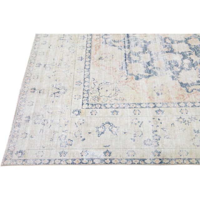 Blue Vintage Persian Tabriz Handmade Wool Rug With Medallion Motif For Sale - Image 4 of 7