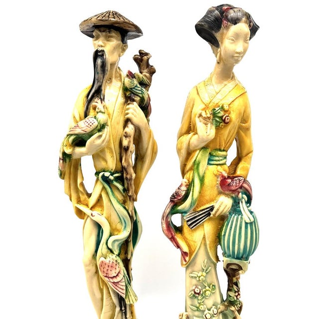 Large Vintage Chinoiserie Sculptural Figures in Resin, 1970s, Set of 2 For Sale - Image 6 of 18