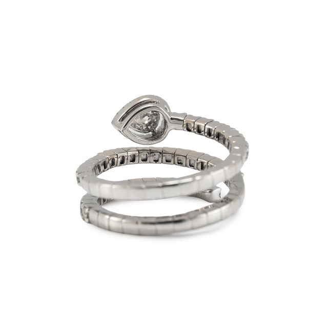 Metal 18k White Gold 1.07ct Diamond Spiral Wrap Pear Halo Flexible Band Ring, Size 7.5 For Sale - Image 7 of 8