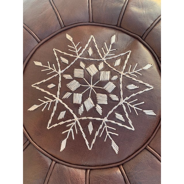 Oxblood Red Brown Coffee Moroccan Leather Pouf Cover For Sale - Image 8 of 10