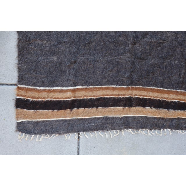 Turkish Vintage Turkish Siirt Mohair Blanket, Undyed Angora Goat Hair, Medallion & Stripes For Sale - Image 3 of 13