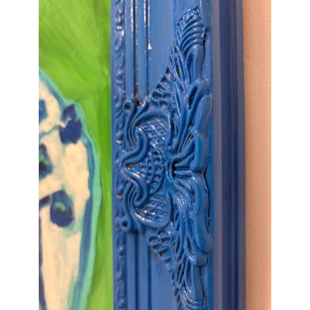 Asian Blue and Green Pagoda, Original Painting by Amy Calandra For Sale - Image 3 of 4
