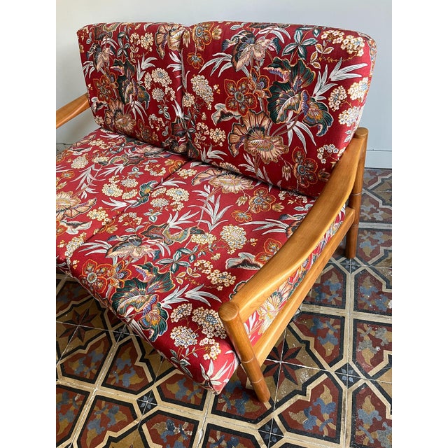 Wood Mid-Century Scandinavian Floral Sitting Area Set, 1960s, Set of 3 For Sale - Image 7 of 18