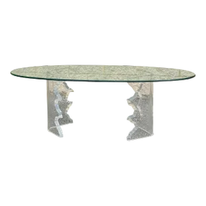 1980s Vintage Lucite and Glass Top Coffee Table