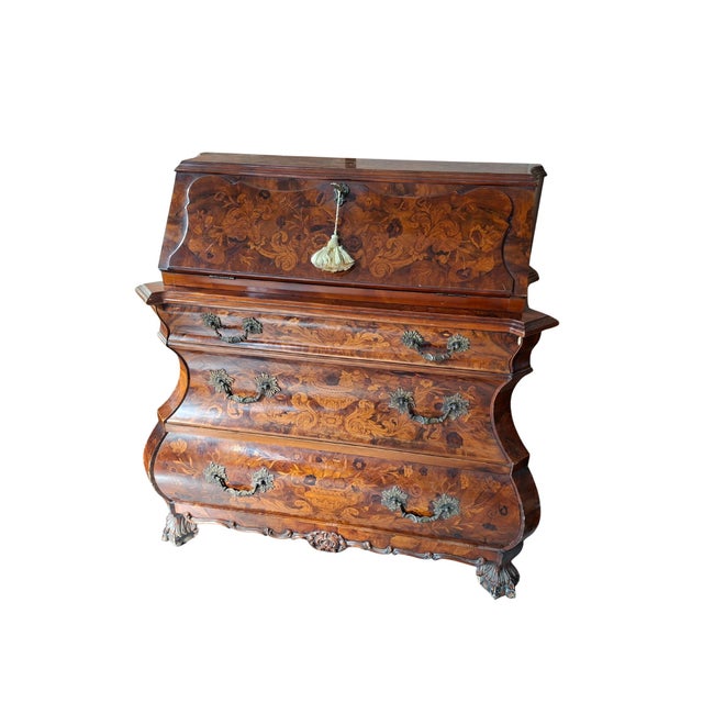 Vintage Dutch Baroque Triptych Drop-Leaf Cabinet and Inlaid Nightstands, 1920s, Set of 3 For Sale - Image 4 of 18