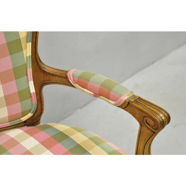 Vintage French Country Louis XV Style Plaid Arm Chair by Simon Loscertales Bona For Sale - Image 12 of 12