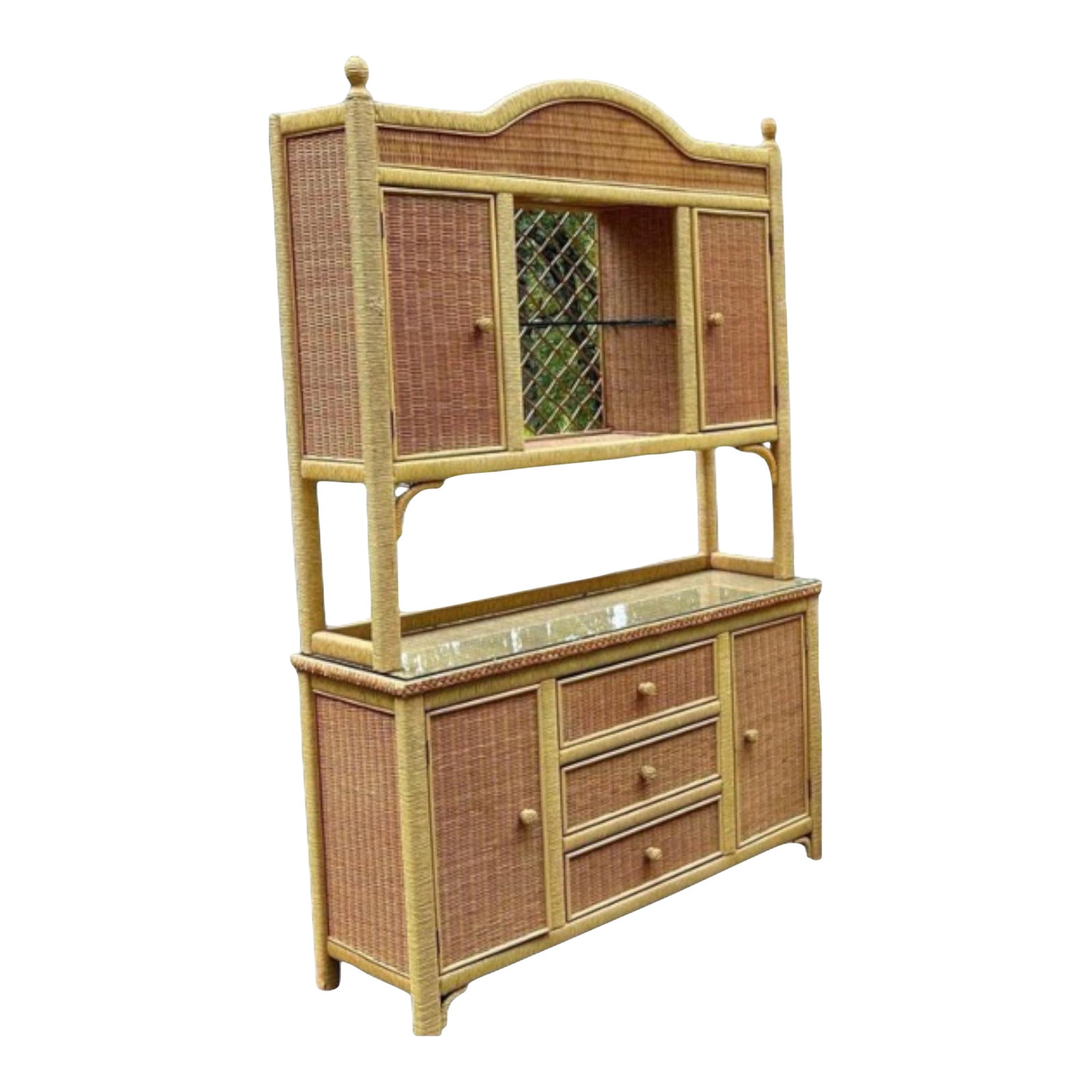 1970s Vintage Henry Link for Wicker World Sideboard and Hutch Chairish