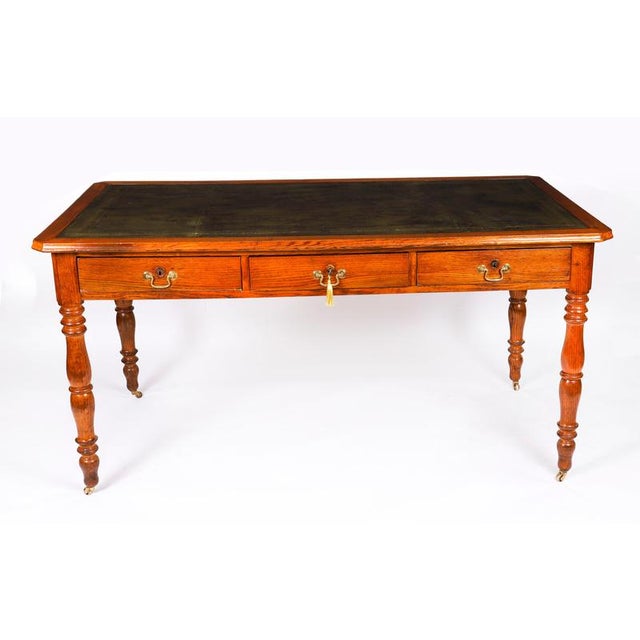 Antique Victorian 6 Drawer Oak Partners Writing Table Desk C1850 19th Century For Sale - Image 10 of 18