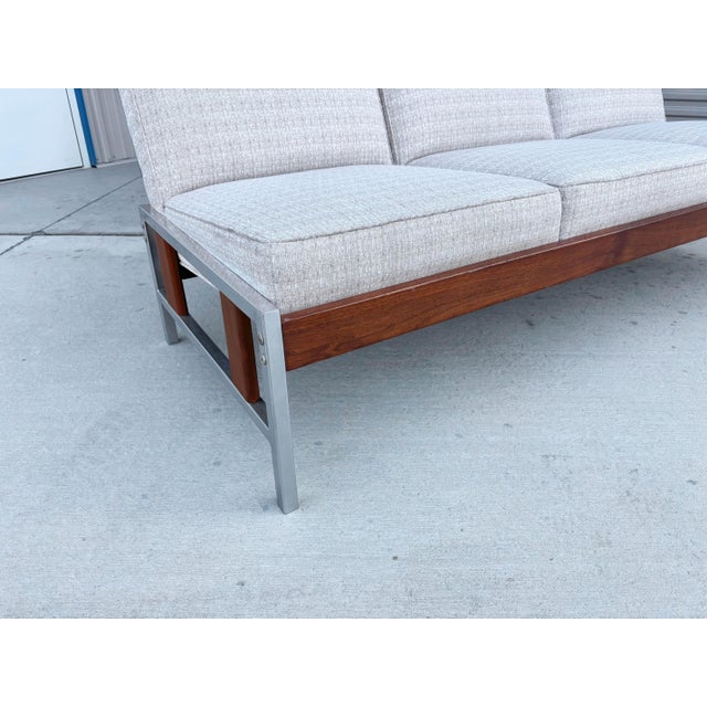 1960s Mid-Century Walnut and Aluminum Three-Seat Sofa, 1960s For Sale - Image 5 of 8