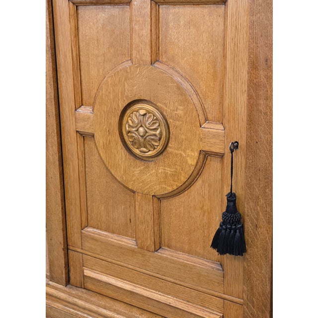 Antique Early 1900s Oak Console Cabinet With Doors, Shelves and a Marble Top For Sale - Image 4 of 18