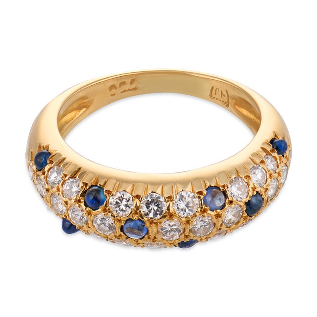 Contemporary Vintage Sapphire Diamond 18k Yellow Gold Ring, Size 4.5 For Sale - Image 3 of 5