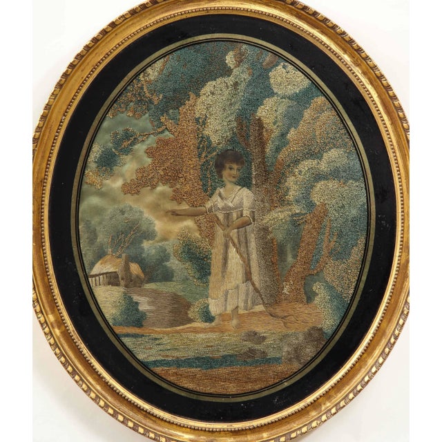 Glass Regency Stumpwork Oval Picture For Sale - Image 7 of 13