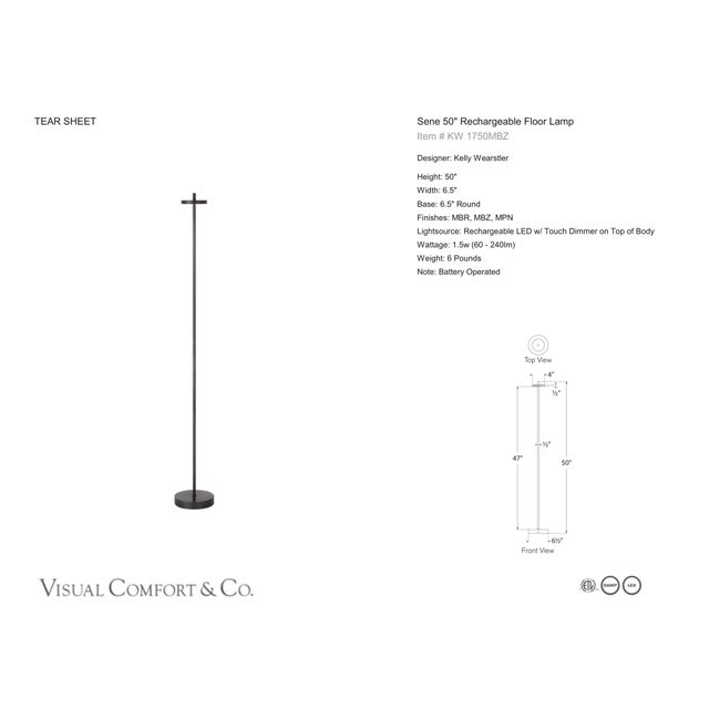 Kelly Wearstler by Visual Comfort Signature Sene 50" Rechargeable Floor Lamp in Museum Bronze Designer: Kelly Wearstler...
