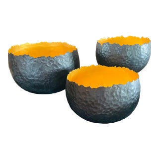 Contemporary Alexander Lamont Hammered Bronze 24 Karat Gold Bowls- Set of 3 For Sale