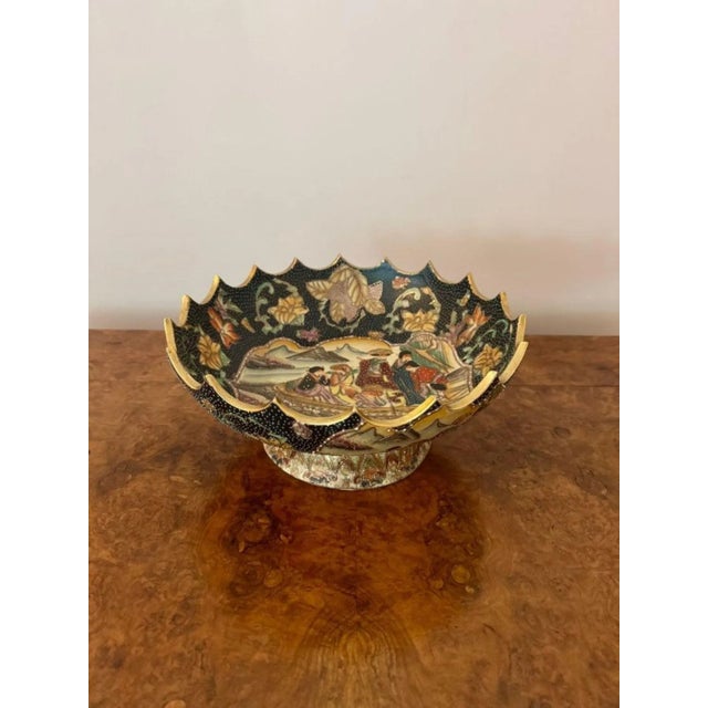 Large Antique Japanese Satsuma Pedestal Bowl, 1920 For Sale - Image 4 of 9