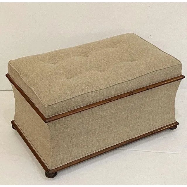 Gray English Upholstered Trunk or Pouffe Ottoman Seat on Casters For Sale - Image 8 of 13