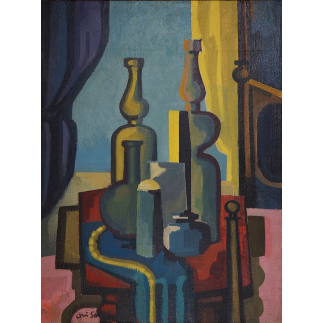 Ev Grüger, Still Life with Bottles, 1956. Oil on Canvas For Sale
