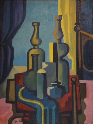 Ev Grüger, Still Life with Bottles, 1956. Oil on Canvas