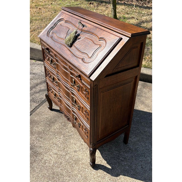 Early 20th Century Vintage French Secretary With Carved Pillow Front For Sale - Image 5 of 12