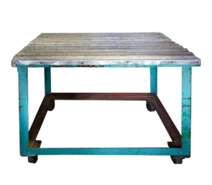 Vintage Industrial Table on Wheels With Corrugated Metal Top