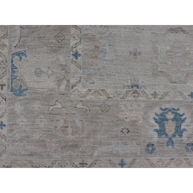 2020s Modern Tribal Oushak With Light Taupe Colored Border and Off White Background For Sale - Image 5 of 13