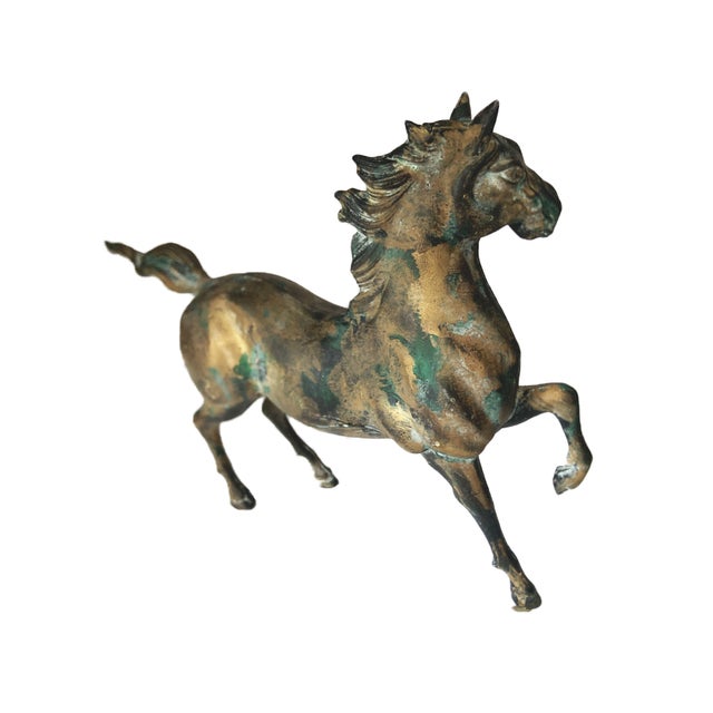 Toyo Vintage Cast Iron Horse Figurine With Verdigris Finish Toyo Japan 1970s For Sale - Image 4 of 7