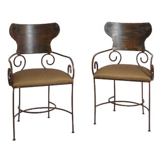 Antique 19th Century Wrought Iron Armchairs, Set of 2 For Sale