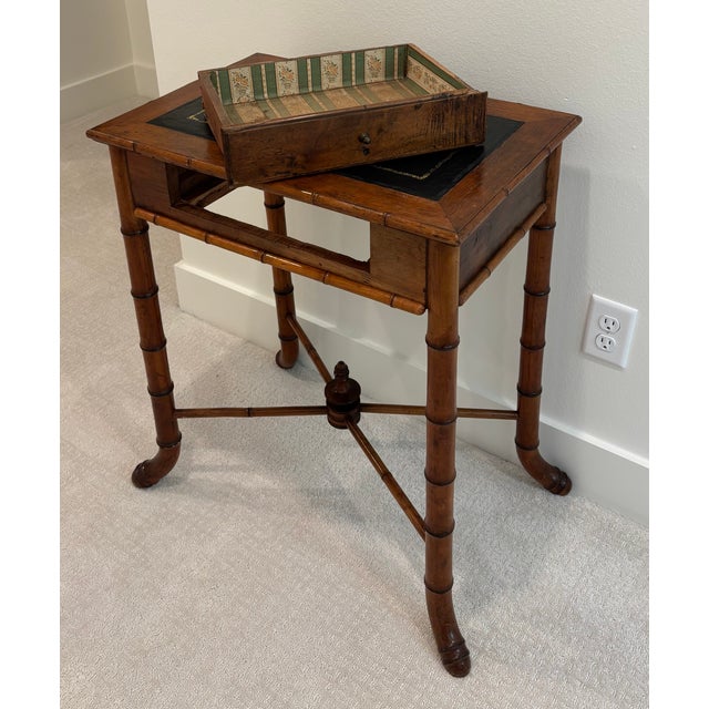 Brown Antique Aesthetic Movement Faux Bamboo Chinoiserie Style Side Table With Drawer For Sale - Image 8 of 18