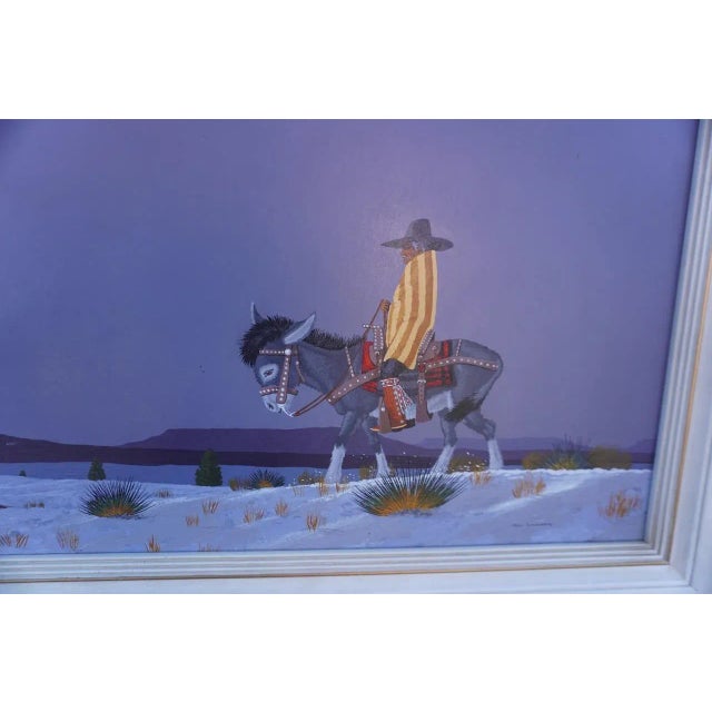 1970s Fred (Kayannii Nez Begay) Cleveland (Born 1943) - Man on Donkey - Nocturnal Desertscape - Oil on Board 1971 For Sale - Image 5 of 6