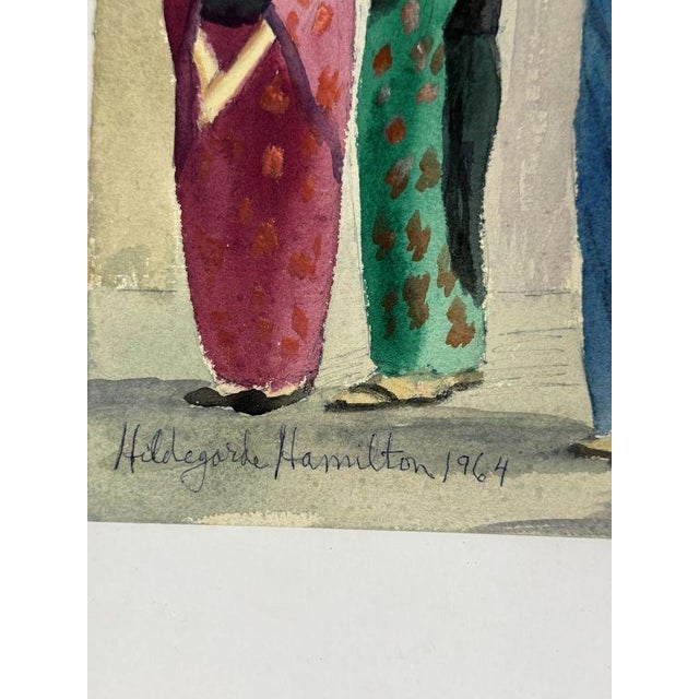1960s Hildegarde Hamilton (1898-1970) Gouache and Ink Painting on Board For Sale - Image 4 of 4