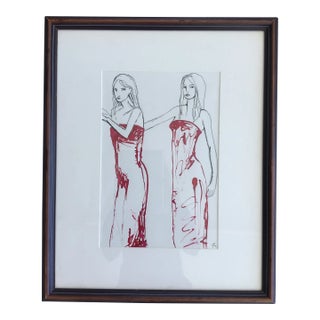 “The Models” Framed Ink on Paper Drawing by Cassandra Auker For Sale