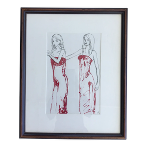 “The Models” Framed Ink on Paper Drawing by Cassandra Auker