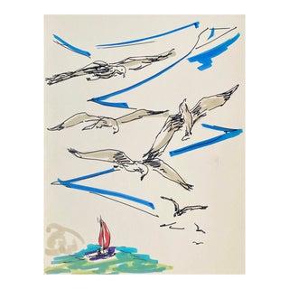 1967 Alexandra Merker Seagulls Off Provincetown Sailing Scene For Sale