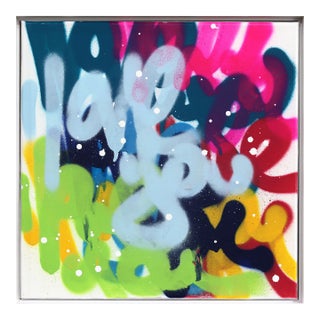 Poppin' Graff - Abstract Colorful Textural 'Love You' Graffiti Mixed Media Original Artwork by Amber Goldhammer For Sale