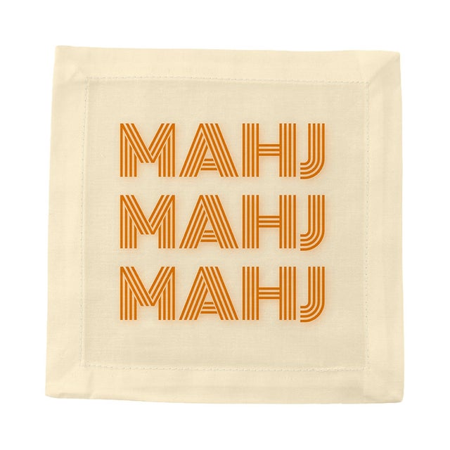 Pop Art Mahj Mahj Mahj Orange Mahjong Cotton Sateen Cocktail Napkins, Set of 4 For Sale - Image 3 of 5