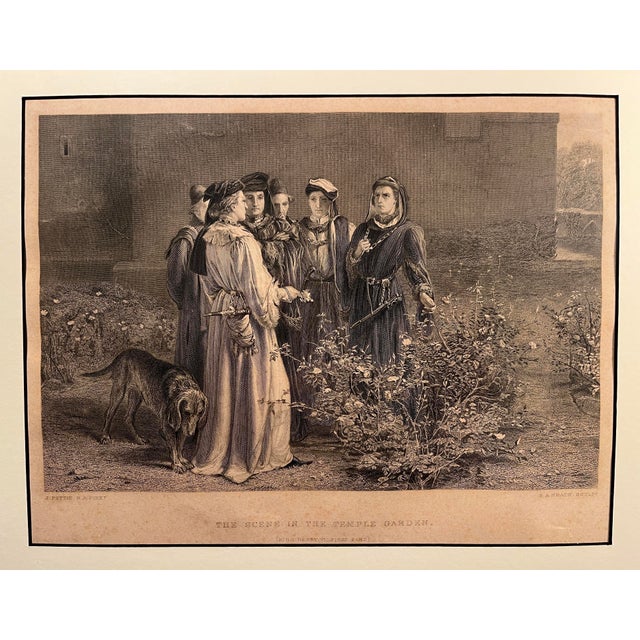Original Antique 1876 King Henry VI - First Part Steel engraving "The Scene in the Temple Garden". Subject: It depicts a...