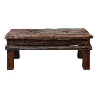 Handcrafted Coffee Table in Oak and Teak For Sale