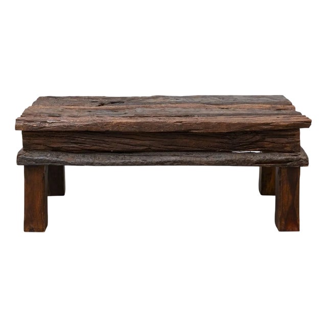Handcrafted Coffee Table in Oak and Teak For Sale