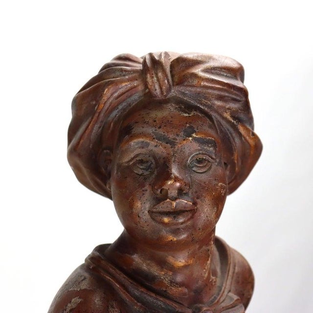 1920s Antique 36" Carved Wood Sculpture of a Moorish Servant Boy With Tray C1920 For Sale - Image 5 of 14