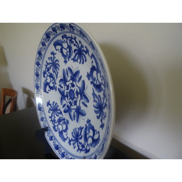 Vintage Chinese Blue & White Charger For Sale - Image 4 of 5