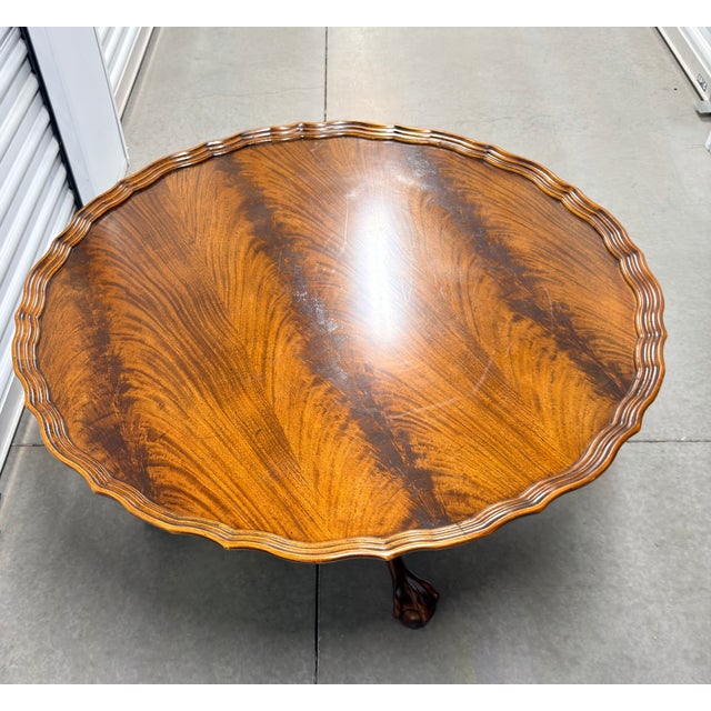 Wood 1950s Henredon Piecrust Mahogany Chippendale Style Coffee Table Claw & Ball Feet For Sale - Image 7 of 12