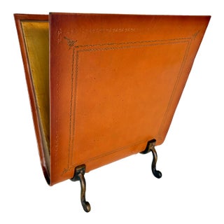 Mid 20th Century Leather and Cast Iron Magazine Rack For Sale