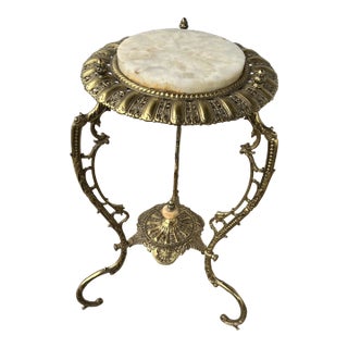 Antique 19th Century Victorian French Brass and Gilt Metal Plant Stand With Marble Top and Bottom Marble Finale For Sale